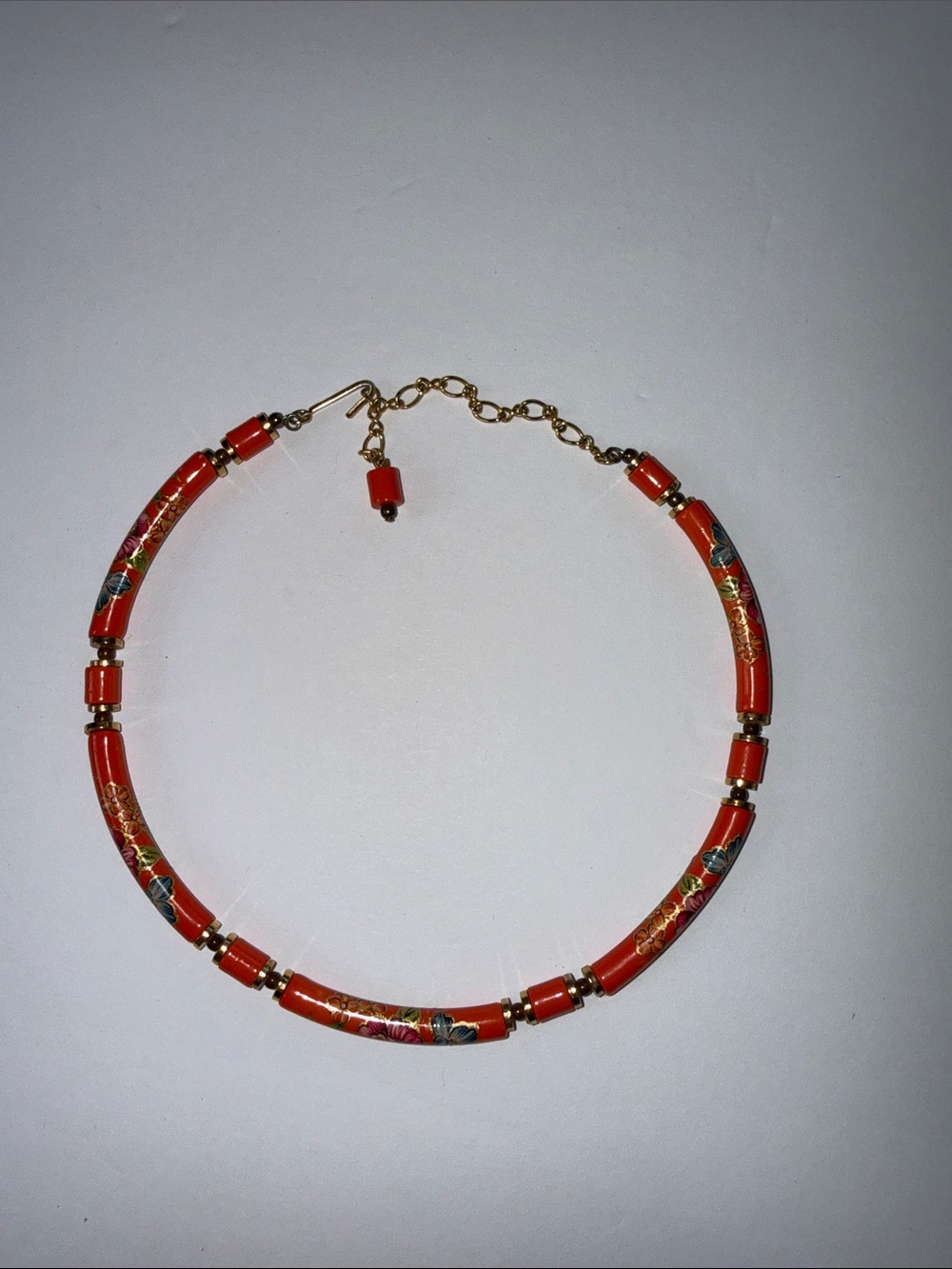 Vintage orange Floral Cloisonné Beaded Necklace - Women Jewelry
